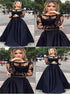 A Line Two Pieces Long Sleeves Lace Satin Prom Dress LBQ2979